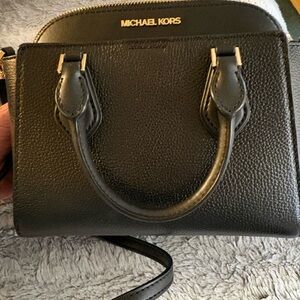 Michael Kors Black Pebbled Leather Mini Satchel with Gold Hardware